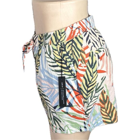Tahari L Jungle Vibe Print 100% Linen Pockets Stretch Drawstring Waist Shorts - Picture 5 of 6